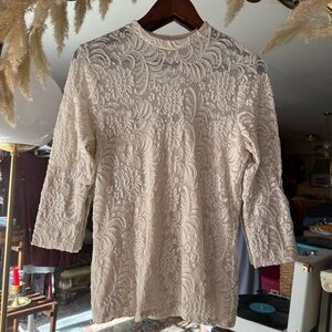 Abercrombie & Fitch Cream Lace Shirt 3/4th Sleeve